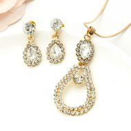 Luxury Engagement/Bridal Jewelry Set Golden Earrings+Crystal Pendant+Necklace N4