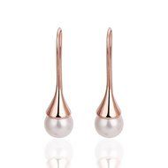Women Simple 18K Rose Gold Filled Charm Pearl Dangle Drop Evening Prom Earrings N5