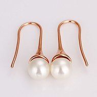 Women Simple 18K Rose Gold Filled Charm Pearl Dangle Drop Evening Prom Earrings N6