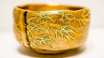 Matcha bowl chawan Kutaniyaki gilded with gold leaf Artist Artwork Hasegawa Suikou N3