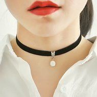 Vintage Retro Black Velvet Crystal Charm Pendant Choker Necklace Gothic Jewelry N12