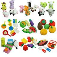 Pink Lizard Cute Food Animal Vegetable Fruit Simulation Rubber Pencil Eraser Set