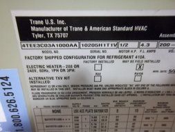 AMERICAN STANDARD New Central Air Conditioner Air Handler 4TEE3C03A1000A ACC-7085 N3