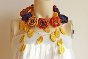 Mustard Rose Scarf-Autumn Mustard Necklace -Lariat Necklace Scarf-Crochet Scarf-Mustard Autumn Scarf N2