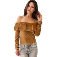 Women&#039;s Blouse,Laimeng Winter Velvet Long Sleeve Off Shoulder Flared Casual Tops Blouse (M, Gray) N3