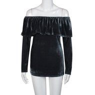 Women&#039;s Blouse,Laimeng Winter Velvet Long Sleeve Off Shoulder Flared Casual Tops Blouse (M, Gray) N4