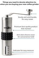 Premium Manual Coffee Grinder By Seagulline | Durable Stainless Steel Body &amp; Firm Silicone Cover | Coffee Indicator...