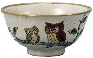 Kutani Pottery Rice Bowl Two Owls AP3-0630 From Japan