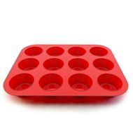 Silicone Muffin Pan and Cupcake Maker 12 Cup, Red, Plus Muffin Recipe Ebook