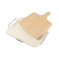 Leifheit Round Ceramic Pizza Stone with Carrying Tray and Large Slicer, 33cm, Gray