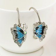 Butterfly Dangle Blue Crystal Rhinestone Enamel Hoop Earrings GIFT WOMEN 1Pair N5