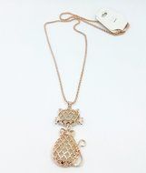 QTMY cute crack Cat Rhinestone Statement Choker Long Necklace Jewelry with Pendant for Women teen girls N2