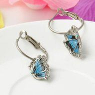 Butterfly Dangle Blue Crystal Rhinestone Enamel Hoop Earrings GIFT WOMEN 1Pair N7