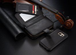 Samsung Galaxy S7 Dermis Wallet case,Aroko Handmade Genuine Cowhide Leather Wallet Cover Case Large Capacity Leather... N5