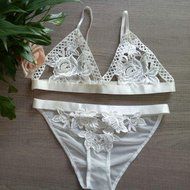 Underwear, PHOTNO Summer Beach Fashion Women Lace Super Crochet openwork Bra Set