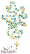 High Quality St. Benedict Gold Plated with Light Blue Crystal Miraculous Rosary N3