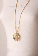 Women Gold Hollow Rose Flower Crystal Rhinestone Pendant Long Chain Necklace N4