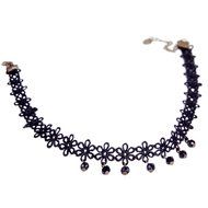 Vintage Black Lace Choker Faux Pearl Pendant Gothic Handmade Punk Necklace