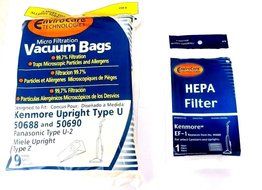 9 Kenmore Upright 50688 and 50690, Panasonic Type U-2 Vacuum Bags Microfiltration with Closure