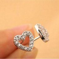 1 Pair Elegant Women Lady Heart Crystal Rhinestone Silver Ear Stud Earrings New N5