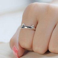 Fashion Women Silver Cute Cat Kitten Ears Animal Design Ring Adjustable Gift N4