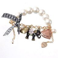 Fashion Elephant Pendant Pearl Charm Bracelet Bangle Women Girl Jewelry Gift N3