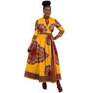 Women Dress,Haoricu Women Cloak African Print Dress Casual Straight Long Sleeve Dresses N12