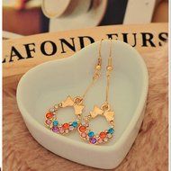 gold plated Colorful Rhinestone Crystal Bead Bowknot Dangle Hook Bow Earring New N4