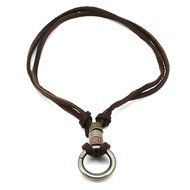 Men's Double Circle Ring Pendant Jewelry Fashion Retro Leather Cord Necklace N5
