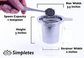 Stainless Steel Tea Infuser Strainer Steeper and Measuring Spoon Set by Simpletes. Extra Fine Mesh Basket Perfect...