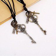 Fashion Punk Vintage Leather Key Silver Bronze Color Charm Pendant Necklace (Bronze) N3