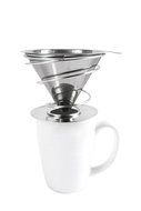 Oishii Pour Over Coffee Dripper and Reusable Brewer - Stainless Steel Filter with Unique Spiral Base