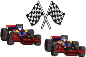 Lot of 3 Sports Car Racing Checkered Flag Formula 1 Appliques Iron-on Patches L2 Handmade Fast Shipping with Special...