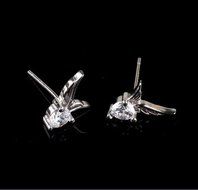 Fashion Women Sterling Silver Jewelry Angel Wings Crystal Ear Stud Earrings N3