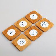 CCWY Coaster bamboo ceramic coasters hand-painted blue-and-white porcelain fish coasters set of six tea ceremony...