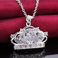 Women 925 Sterling Silver Plated Crown Fashion Pendant Necklace Chain Jewelry N2