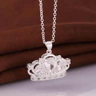 Women 925 Sterling Silver Plated Crown Fashion Pendant Necklace Chain Jewelry N3