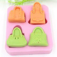 Y&amp;XL&amp;H Four Holes Handbag Shaped Fondant Cake Chocolate Silicone Mold Cake Decoration Tools,L8.5cmW7.5cmH1.6cm