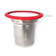 the Grindstone, Universal Tea Infuser, Easy Brewing of Loose Leaf Teas, Stainless Steel with Red Lid (New Item)
