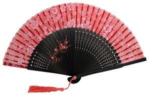 TANG DYNASTY(TM) High Quality Red Japanese Silks Hand Fan Cherry With Black fan rib Handheld Fan Jhf-156 N3