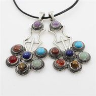 Natural Gemstones Healing Reiki Chakra Cross Heart Pendant Beads Chain Necklace