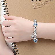 European 925 Glass Bead Charms Bracelet With Crystal Fit Women Christmas Jewelry N3