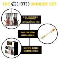 Cheffco Salt and Pepper Grinder Set with Adjustable ceramic Coarseness and Matching Stand, Crystal Glass &amp; Brushed... N2