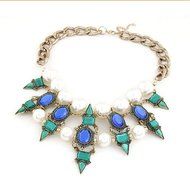 Green Pearl Bib Necklace Flower Chunky Statement Crystal Pendant Collar Chain N4