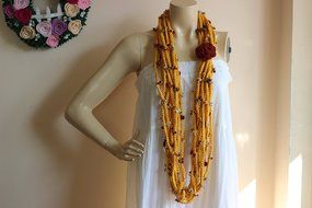 Mustard Infinity Scarf-crochet Infinity Scarf -Chain Crochet Scarf with Rose Brooch N3