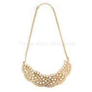 New Hot Design Fashion Pearl Hollowed Golden Choker Bib Collar Necklace Pendant N5
