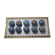 BLUE NIGHT Hand Painted knobs With Beautiful Leaf and Flower Design Pulls Set Of 10 N2