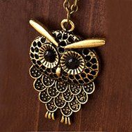 Women Vintage Cute Bronze Owl Pendant Long Sweater Chain Necklace Jewelry Gift N2