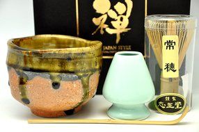 Japanese Mino Yaki ware Matcha Bowl And Tea Ceremony Set Green Tea 11.5 / 11.5 / 9cm (4.5 / 4.5 / 3.5inch)[7408]
