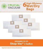 6PK Shop Vac 2 &amp; 2.5 Gallon Type B Bags; Fits ShopVac 2 Gallon Wet/Dry Vacuums; Compare to Part # SV-9066800 &amp;...